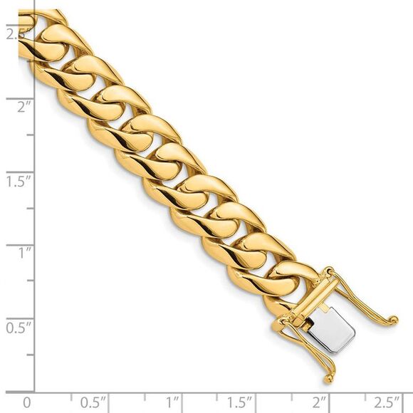 Men's 14k Yellow Gold, 10.75mm Rounded Curb Chain Bracelet, 8 Inch - Picture 5 of 6